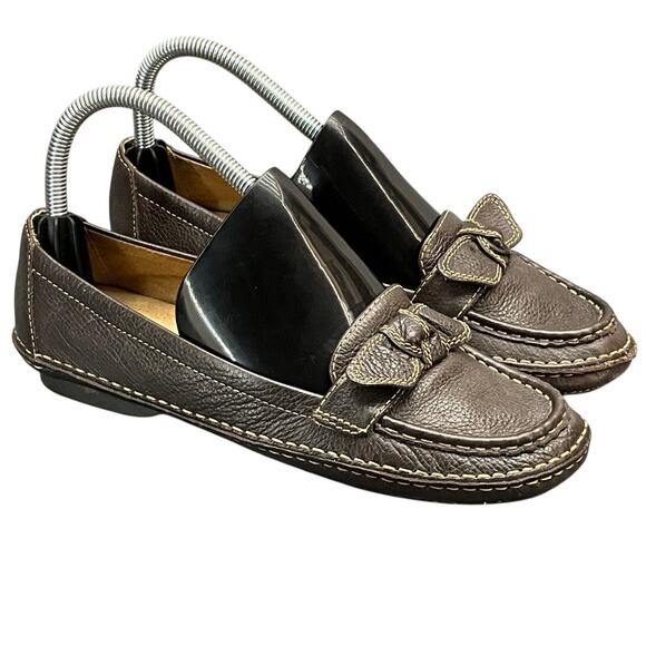 Naturalizer Levity Brown Bow Leather Slip On Comfort Driving Loafer Women 7.5 - Picture 1 of 8